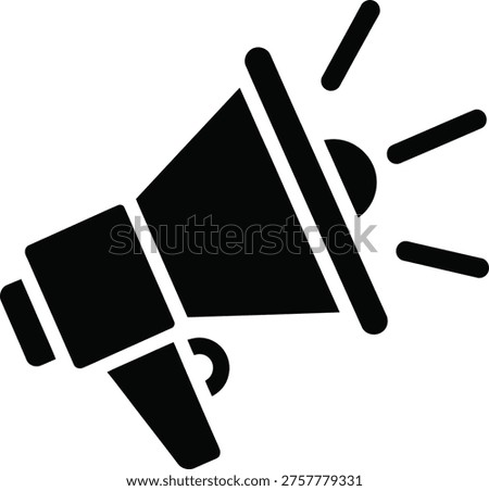 A simple black and white graphic of a megaphone with sound waves emanating from it, likely used as an icon or logo