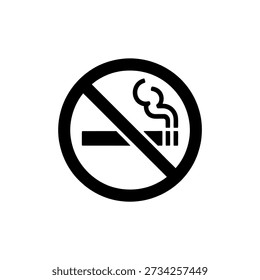 Simple black and white graphic of a no smoking sign featuring a cigarette with smoke.