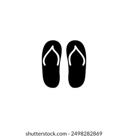 A simple, black and white graphic of a pair of flip flops