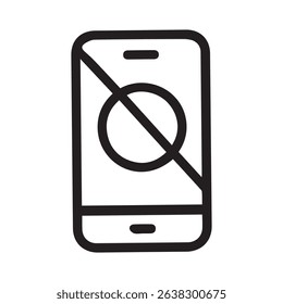 Simple black and white graphic representing a prohibition of mobile phone use. Clear symbol for no cellphones allowed.