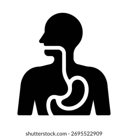 Um simples gráfico preto e branco representando o trato digestivo superior humano, incluindo o esôfago e o estômago.
