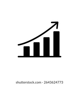 Un gráfico simple en blanco y negro que muestra un gráfico de barras de tendencia ascendente que simboliza el crecimiento y el progreso.