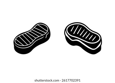 Simple Black And White Grilled Steak Icon Illustration For Menu Or Food Design