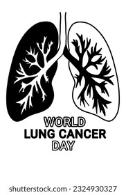 simple black and white hand drawn illustration of world lung cancer day poster design