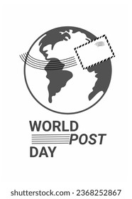 simple black and white hand drawn of mail and earth for world post day greeting card