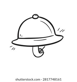 A simple black and white hand drawn sketch of a classic pith helmet or safari hat on a white background