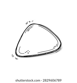 A simple black and white hand drawn sketch of a guitar pick featuring smooth triangular edges and subtle artistic shading lines.
