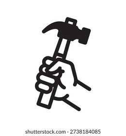 Simple black and white hand holding hammer