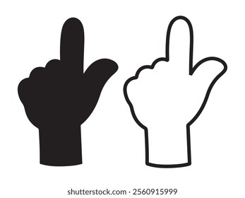 Simple Black and White Hand Pointing Up Icon Set vector on white background	
