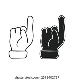Simple Black and White Hand Pointing Up Icon Set vector on white background