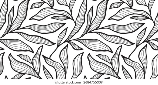 Sencillo motivo de hoja abstracta dibujado a mano en blanco y negro. Patrón de collage de moda. Plantilla de moda para el diseño de la tela.