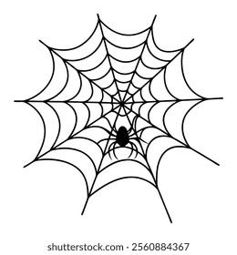 A simple, black and white hand-drawn illustration of a spider web.
