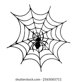 A simple, black and white hand-drawn illustration of a spider web.