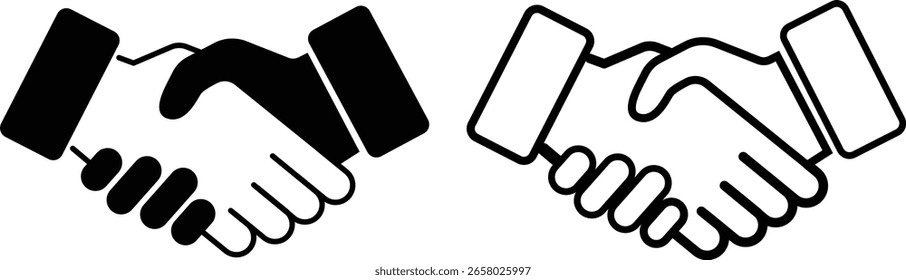 Icono de apretón de manos blanco y negro simple. Ilustración vectorial de icono de apretón de manos de Acuerdo de negocios