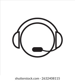 Simple black and white headset icon signifying communication, customer service, and connectivity.