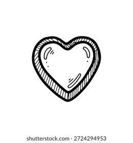 Simple black and white heart drawing with sketchy outline and facial features