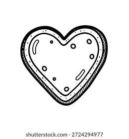 Simple black and white heart shaped pizza drawing