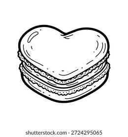 Sencilla ilustración de sándwich en forma de corazón en blanco y negro