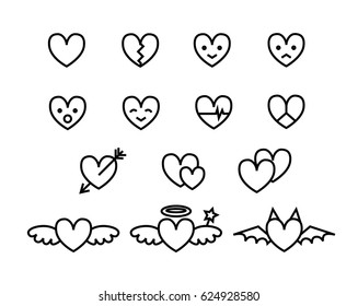 Simple black and white heart vector icon and emoticon