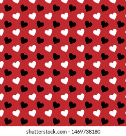 Simple Black and white hearts seamless vector pattern. Valentines OR chirstmas day background. Flat design endless chaotic texture made of tiny heartVector illustration for holiday design.