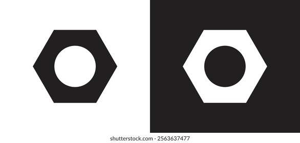 Simple black and white hex nut icon. Screw solid icon car part concept.