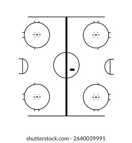 Simple black and white hockey rink diagram.