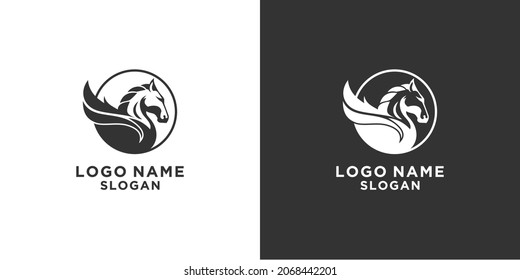 simple black and white horse vector logo elegant wings