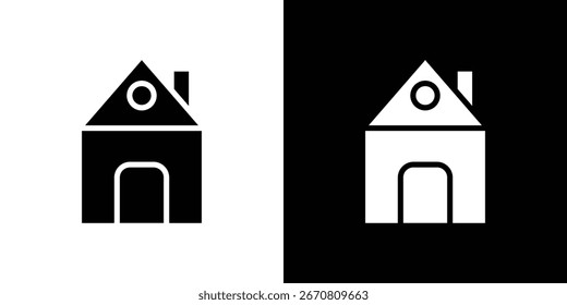 Icono simple de la casa en blanco y negro, aislado en fondos blancos y negros. Conveniente para el Sitio web, el App, o la impresión.