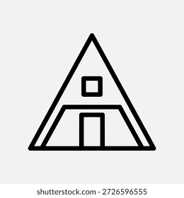 Simples ícone de casa preto e branco com telhado triangular e porta retangular e janela