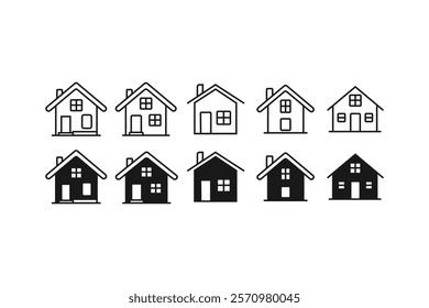 Simple Black and White House Icons Set