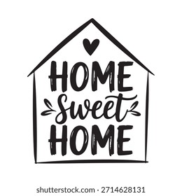 Una simple ilustración de casa en blanco y negro con las palabras hogar hogar dulce hogar