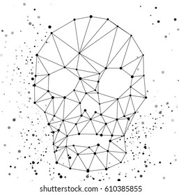Simple Black and White Human Skull Triangle Grid with Black Nodes Halloween Vector Art Illustration