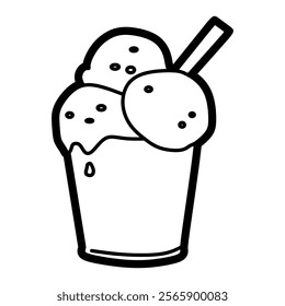 simple black and white ice cream logo, ice cream icon with bowl