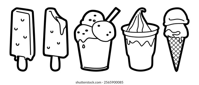 simple black and white ice cream logo, ice cream icon collection with bowl