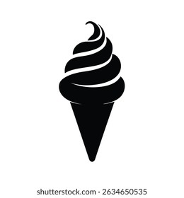 Simple black and white ice cream cone illustration ideal for summer and dessert designs