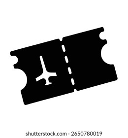 Simple black and white icon of an airplane boarding pass ticket
