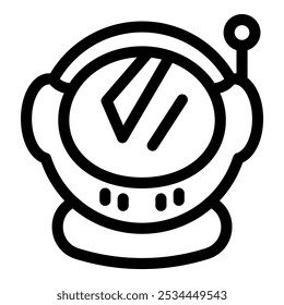 Simple black and white icon of an astronaut helmet with antenna, perfect for projects related to space exploration and science fiction