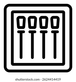 Simple black and white icon of an audio control panel with four faders, perfect for representing music production or sound engineering