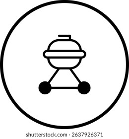 Simple Black and White Icon of a Barbecue Grill in a Circular Frame Design