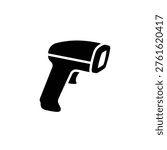 A simple black and white icon of a barcode scanner, commonly used for inventory management and product identification.