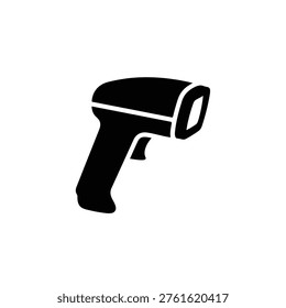A simple black and white icon of a barcode scanner, commonly used for inventory management and product identification.