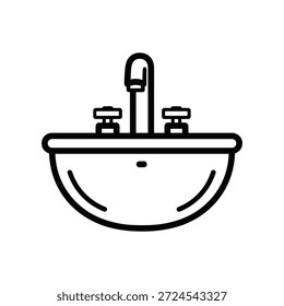 Simples ícone preto e branco de uma pia do banheiro com torneira e torneiras em um fundo branco