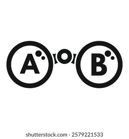 Simple black and white icon of binoculars focusing on points a and b