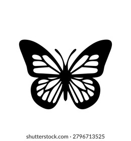 Simple black and white icon butterfly beuaty