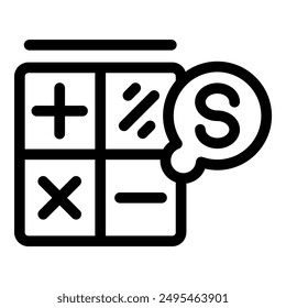 Simple black and white icon of a calculator showing a currency exchange rate