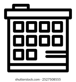 Simple black and white icon of a calendar page showing a month with days marked, ideal for projects and planning