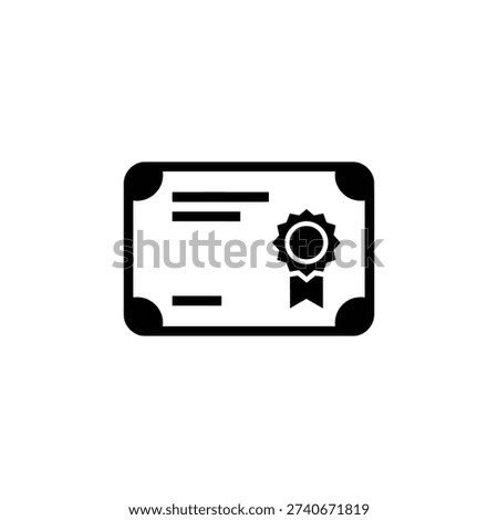Simple black and white icon of a certificate with a ribbon