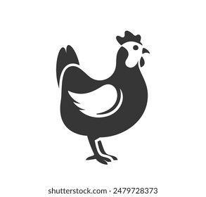 Simple Black And White Icon Of A Chicken Utilizing Negative Space Design. Vector Illustration For Farm-related Themes