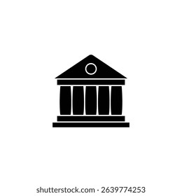 Simple black and white icon of a classic building, reminiscent of a Greek temple.