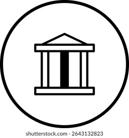 Simple Black and White Icon of a Classical Building within a Circle Outline